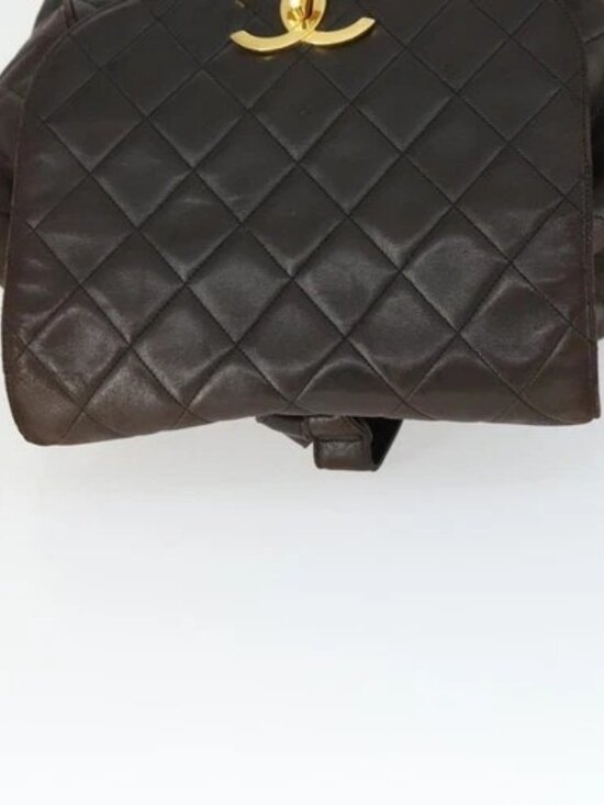 CHANEL Matelasse Backpack Lamb Skin Dark Brown Gold CC Auth ki6346 main image 15